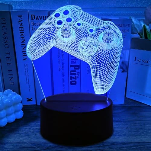 Gemi 3D Lampe Gaming, Lampe Gamer 16 Couleurs Graduables, Rechargeable, Avec Câble, Commandes Tactiles et Télécommandes, Gamer deco chambre, Gaming Cadeau pour Gamer Fans Enfants Garçons Hommes