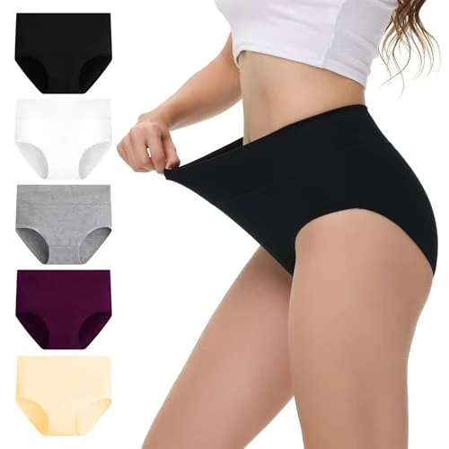 Offerta a tempo: NUOZA Mutande Donna Cotone Vita Alta Intimo Culotte Donna Mutandine Morbido Confortevole Underwear Post Parto Pancia Piatta Briefs Nero Bianco Grigio Beige Viola L - 53% da 35.99 € a 16.99 €