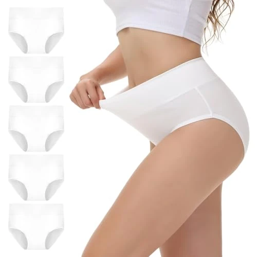 NUOZA Mutande Donna Cotone Vita Alta Intimo Culotte Donna Mutandine Morbido Confortevole Underwear Pancia Piatta Pacco da 5 Briefs Bianco L