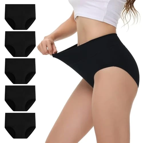 Oferta limitada: NUOZA Braguitas Mujer Alta Reductora Bragas Postparto Algodon Culotte Mujer Ropa Interior Culotte Underwear Pack de 5 Cómodas y Suaves Negro 3XL de 35.99 € a 14.99 € (ahorro 58%)