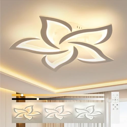 Offerta a tempo: OTREN Lampadario Camera da Letto Moderno 60cm 48W, Plafoniera LED Soffitto Dimmerabile con Telecomando, 3000K–6500K, Luce Notturna, Timer e Funzione Memoria, Design a Petali, per Soggiorno e Cucina - 10% da 48.69 € a 43.94 €