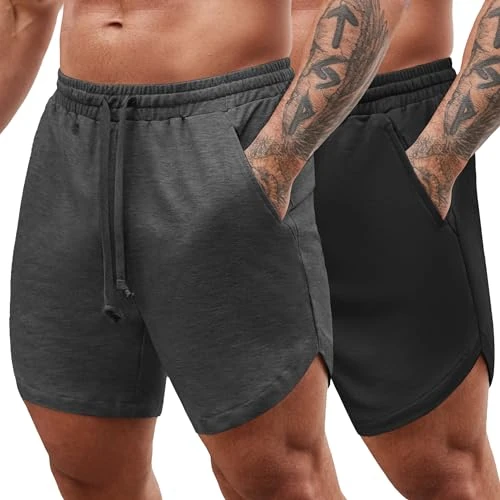 Offerta a tempo: COOFANDY Pantaloncini da Uomo Pantaloni Corti Estate Stretch con Tasche 2 Pezzi Grigio Scuro/Nero S - 50% da 16.99 € a 8.55 €