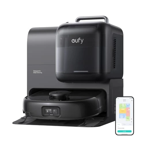 Robot sprzątający z mopem eufy E28 Omni, system HydroJet, z przenośnym urządzeniem do gruntownego czyszczenia dywanów, moc ssąca 20 000 Pa, zero splątań, gruntowne sprzątanie rogów, z automatyczną