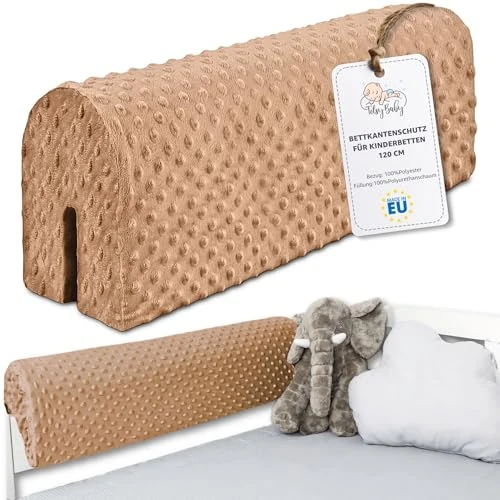 Bedrandbescherming voor kinderbedden 120 cm - bescherming voor bedframe babybed valbescherming voor boxspringbed bedrail met hoesrandbescherming kinderbabybedje Beige