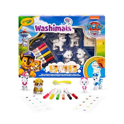 CRAYOLA - Washimals Paw Patrol, Set Attività con 4 cuccioli, 6 Pennarelli Lavabili, 40 Adesivi e Spazzolina, Gioco e Regalo per Bambini, da 3 Anni, 74-0290