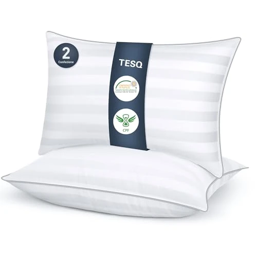TESQ Pillow 50 x 70 cm Set of 2 Soft Comfort Pillows, Luxury Hotel Quality, Breathable and Hypoallergenic, Ideal for Side Sleepers, Back and Stomach, Washable