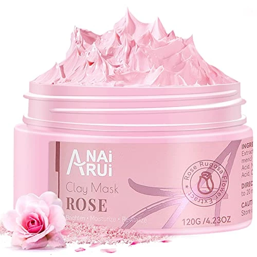 ANAiRUi Mascarilla de Arcilla Rosa, con Arcilla Rosa Caolín, Niacinamida, Colágeno, Ácido Hialurónico, para Hidratar, Eliminar Puntos Negros, Minimizar Poros, 120g
