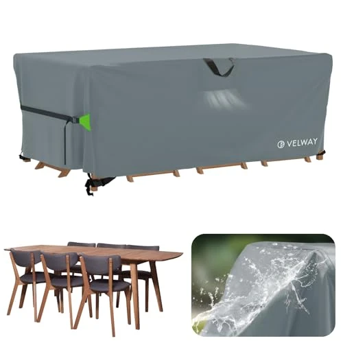 Velway Pokrowiec na meble ogrodowe, wodoodporny, 180 x 120 x 74 cm, prostokątny pokrowiec ochronny, wiatroszczelny, pokrowiec na meble ogrodowe, zestaw do siedzenia, meble ogrodowe, kolor szary