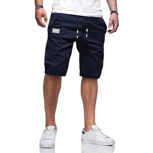 Offerta a tempo: VMSUCIJ Pantaloncini Uomo Estivi Pantaloni Corti Uomo Bermuda Eleganti Casual Elasticizzati in Vita Cotone con Tasche,Blu,XL - 52% da 32.98 € a 15.99 €