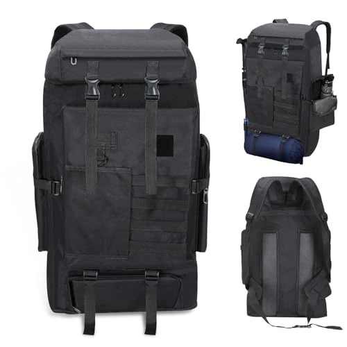 Wodoodporny plecak kempingowy o pojemności 100 l z osłoną przeciwdeszczową, lekki, outdoorowy, sportowy, podróżny, plecak do wspinaczki, jazdy na nartach, Czarny, L