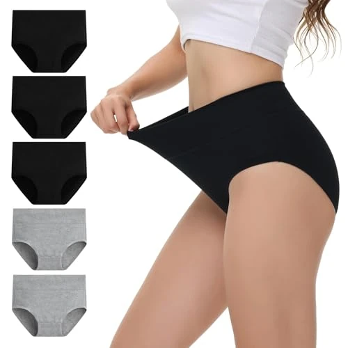 Offre limitée : NUOZA Lot Culotte Femme Coton Taille Haute Slip Femme Ventre Plat Culotte Post Cesarienne Doux Elasticité Slips (Lot de 5) Noir Gris XL de 35.99 € à 16.99 € (53% de remise)