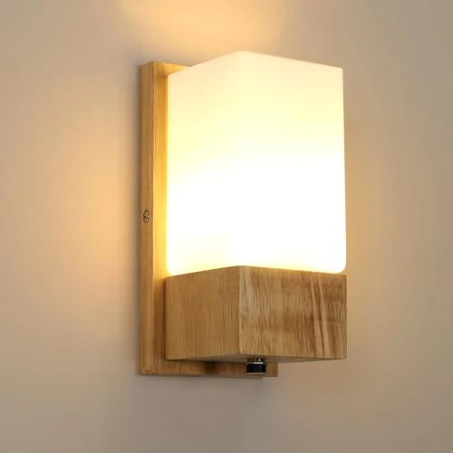 Offerta a tempo: Comely Applique da Parete Interno in Legno, Quadrato E27 Lampada da Parete - 14% da 35.98 € a 30.85 €