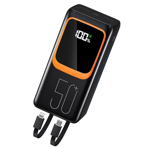Offerta a tempo: Power Bank 50000 mAh con cavo integrato: batteria esterna a ricarica rapida da 22,5 W con grande capacità, caricabatterie portatile con torcia LED e 7 uscite e 3 ingressi-con cavo integrato - 0.00% da 46.99 € a 46.99 €