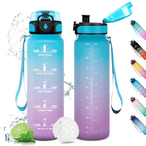 Limited offer: Sports Water Bottle, 1 Litre, Suitable for Carbonated Drinks, Water Bottle, Sports Water Bottle, Leak-Proof with Time Marking, Water Bottle with Filter, Sports Bottle for Fitness, Gym, School, from 16.99 EUR to 13.27 EUR (save 22%)