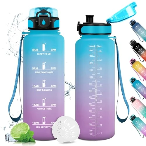 Offerta a tempo: KollyKolla Borraccia 1.5 Litro, Borraccia Palestra Senza Perdite,con Filtro, con Indicatore del Tempo Motivazionale,Riutilizzabile, per Sport, Fitness, Ciclismo - 21% da 14.99 € a 11.90 €