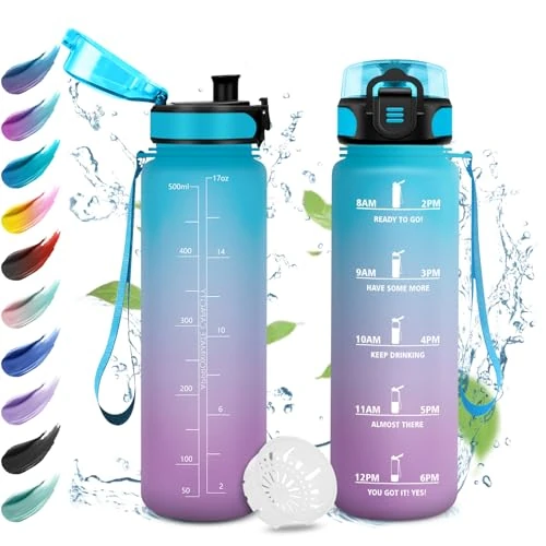 Limitiertes Angebot: Trinkflasche Kinder Auslaufsicher 500ml, Wasserflasche Kohlensäure Geeignet, Sport Trinkflasche mit Zeitmarkierung, Trinkflasche mit Filter, Perfekt für Kindergarten, Schule, Büro, Picknick von 10.58 EUR auf 8.59 EUR (Spare 19%)