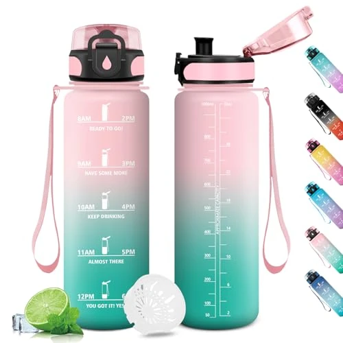 Oferta limitada: KollyKolla Botella Agua Deportiva 1L, Cantimplora Prueba de Fugas, con Marca de Tiempo, Reutilizable, Deporte, Botella Agua para Running, Gimnasio, Cámping, Gym, Sport, Yoga de 16.99 EUR a 14.89 EUR (ahorro 12%)
