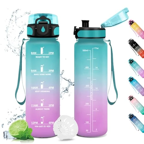 KollyKolla 500ml Water Bottle with Motivational Time Marker, Filter Bottle, Kids Water Bottle, Leak Proof, Water Bottles for Kids, Sports, Gym, School, Gym, Office, Yoga
