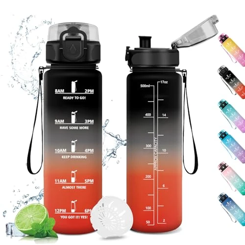 Oferta limitada: Cantimplora Deporte 500ml, Botella Agua Prueba de Fugas, Motivacional Botella con Tapa, Botella Reutilizable, Antiderrame Botella de Agua Deportiva, Cantimplora para Adulto, Gimnasio, Cámping de 12.99 EUR a 12.99 EUR (ahorro 0%)