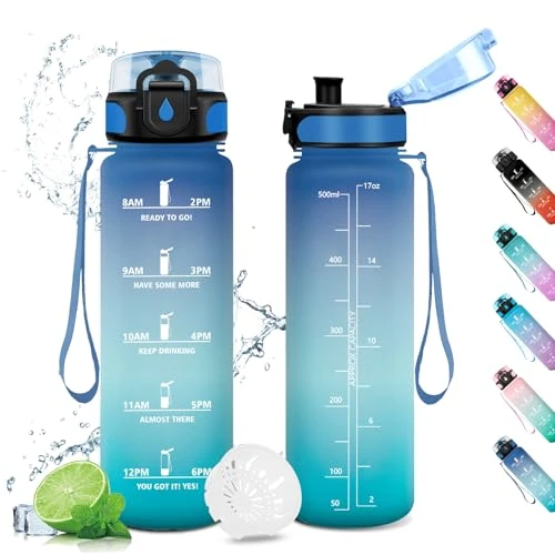Oferta limitada: Cantimplora Deportiva 500ml, Cantimplora Prueba de Fugas, Botella Motivacional con Tapa, Botella Agua Deporte, Botella con Marcador de Tiempo, Botella Agua para Running, Bicicleta, Gym, Sport, Yoga de 15.78 EUR a 15.78 EUR (ahorro 0%)