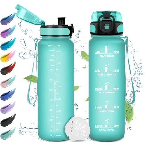 Oferta limitada: Botella de Agua Deportiva 1L, Botella Agua con Filtro, Fácil de Limpiar, Cantimplora Motivadora y Prueba de Fugas, Botella con Marcador de Tiempo, Cantimplora para Adulto, Escuela, Bicicleta de 13.99 EUR a 13.99 EUR (ahorro 0%)