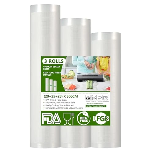 Offre limitée : Diboniur Sac Sous Vide Alimentaire, 3 Rouleaux 28/25/20 x 300cm Sac Sous Vide, Réutilisable Sachet Sous Vide Alimentaire, Convient à Tous Machine Sous Vide de 9.49 € à 9.49 € (0.00% de remise)