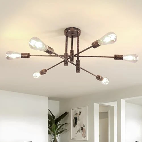 Oferta limitada: Comely Lamparas de Techo Industrial, E27 Lámpara Araña Techo Vintage con Ángulo Ajustable 180°, Plafon Sputnik de Metal 6 Luces para Salon Dormitorio Cocina Pasillo, Bronce, Diá 72 cm de 38.99 EUR a 38.99 EUR (ahorro 0%)