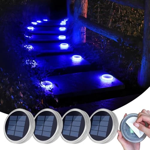 Offerta a tempo: YiLaie Segnapasso 24 Leds Esterno Solare, 11cm Luci Circolari da Giardino con Adesivo Luce 360°, Faretti Solari a Pavimento IP68 Calpestabili per Viale, Camminamento, Scale, Luce Blu (4 Pezzi) - 33% da 38.99 € a 25.99 €