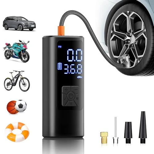 HOVVIDA Tyre Inflator Portable Air Compressor,150 PSI (10.3 Bar) 5V, Fast Inflation, Auto Shut-Off, 5200 mAh, LED, as Power Bank, for Car, Motorcycle, Bike, Ball