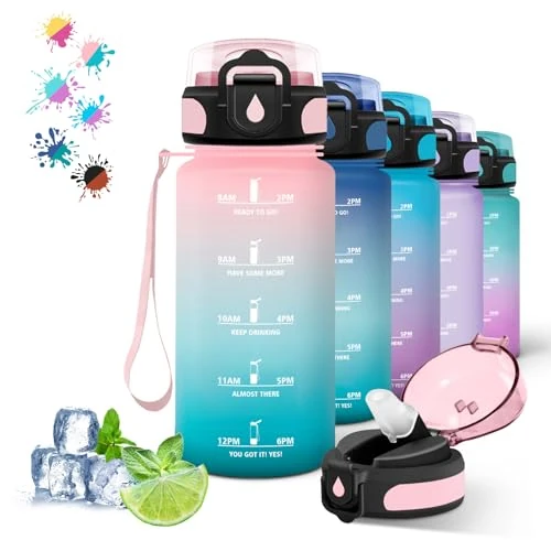 Offerta a tempo: Borraccia da 500 ml, bottiglia per bambini, con cannuccia, facile da pulire, sportiva per scuola, ufficio, esterno, viaggio, rosa ciano - 0.00% da 9.70 € a 9.70 €