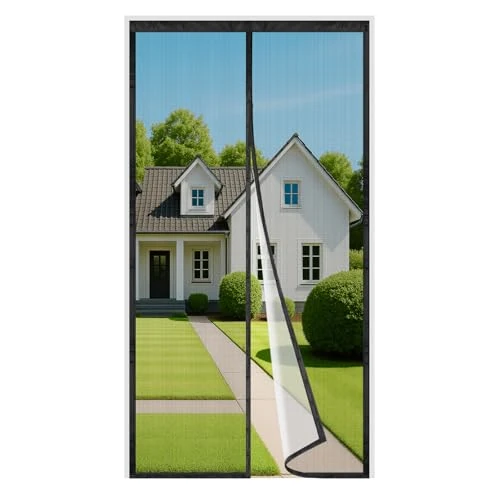 Fliegengitter Balkontür Magnet, 80x200cm Insektenschutz Balkontür 3.8cm Breites Klettband Stärkere Magneten Ohne Bohren für Wohnzimmer Terrassentür Schwarz
