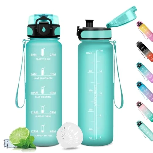 Offerta a tempo: Borraccia 500ml, Bottiglia con Filtro, Bottiglia a Prova di Perdite, Borraccia Bambini, Borraccia Sportiva con Indicatore del Tempo Motivazionale, Borracce per Bambini, Palestra, Campeggio, Gym - 0.00% da 9.18 € a 9.18 €