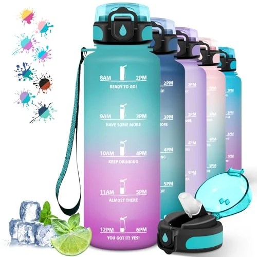 Offre limitée : Bouteille d'eau 1,5L marqueur de temps gourde avec paille pour le sport, yoga, camping et boisson gazeuse de 12.95 EUR à 12.95 EUR (remise 0%)
