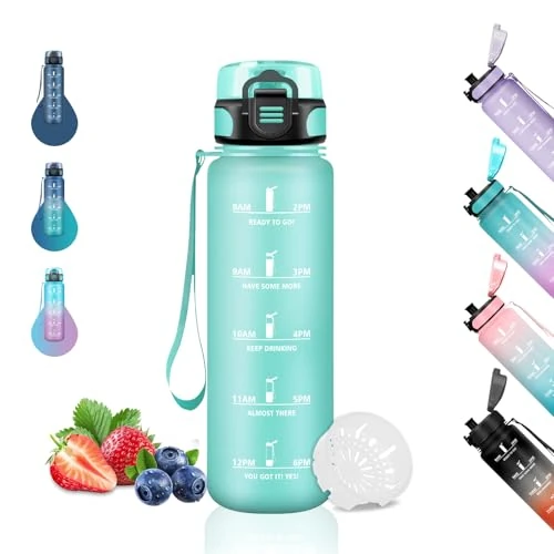 Offerta a tempo: Grsta Borraccia Bambini, Borraccia 0,5 Litri, con Scala Temporale, Facile da Pulire, Borraccia 500ml con Filtro, Borraccia Motivazionale, Borracce per Scuole, Uffici, Campeggio, Viaggio, Verde - 40% da 12.99 € a 7.76 €