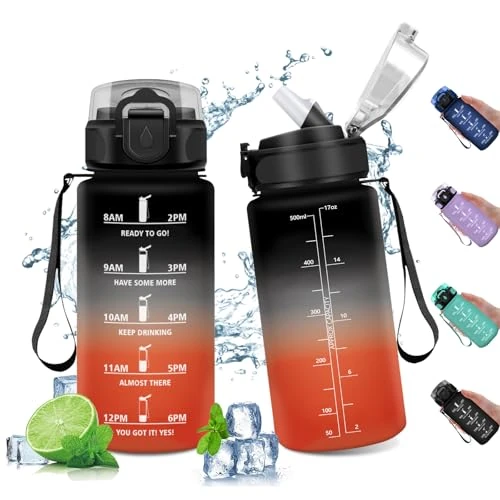 Zeitlich begrenztes Angebot: Sportflasche 500ml, Wasserflasche mit Strohhalm, Auslaufsicherheit mit Zeitmarkierung, ideal für Fitness, Camping und Fahrrad, Erwachsene von 10.00 € auf 10.00 € (0.00% Rabatt)