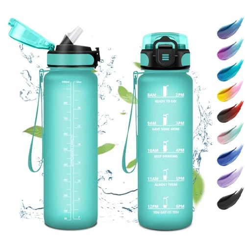 Zeitlich begrenztes Angebot: Trinkflasche Auslaufsicher 1L, Sport Trinkflasche mit Zeitmarkierung, Wasserflasche Kohlensäure Geeignet, Wasserflasche mit Strohhalm, Sportflasche für Gym, Schule, Büro, Camping, Fahrrad, Fitness von 14.91 € auf 14.91 € (0.00