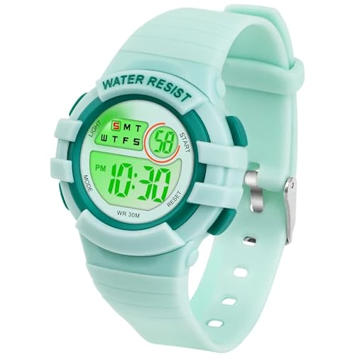 Zeitlich begrenztes Angebot: DTKID Digitale Kinderuhr Jungen Mädchen, 7-Farben-LED, Armbanduhr Kinder mit Wecker, Stoppuhr, Datum, 3 ATM wasserdichte Outdoor Sportuhr Kinder Uhren für Teenager von 14.99 € auf 14.39 € (4% Rabatt)