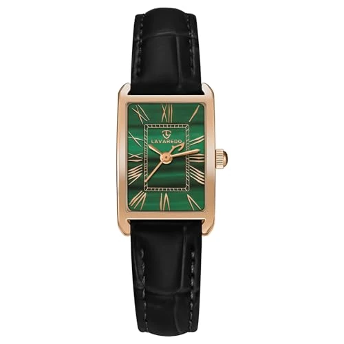 Timever Women's Analogue Quartz Watch with Stainless Steel or Leather Strap, 3 Hands, 32 mm Case Size, 3 ATM Waterproof, Roman Numerals, 05 Black Green Leather
