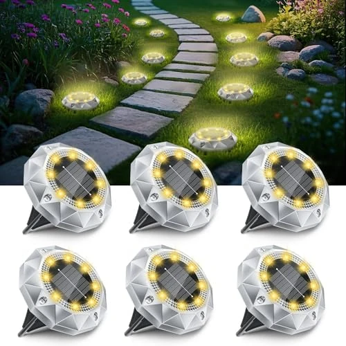 FIFlying 6 lámparas solares de suelo, 8 luces LED solares de jardín para exteriores, resistentes al agua, lámparas solares para jardín, patio, camino, iluminación exterior, iluminación de jardín, luz