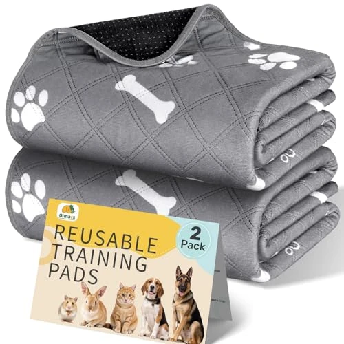 Gimars Tapis Éducateur pour Chien Lavable Réutilisable, Lot de 2 (60×50cm), Tapis Ultra Absorbant Anti-Fuites et Antidérapant, Convient aux Chiens, Chats, Cochons d'Inde et Lapins