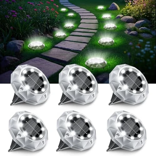 Offre limitée : FIFlying Lot de 6 lampes solaires de sol, 8 LED, lampes solaires de jardin pour extérieur, lampes solaires étanches pour jardin, pelouse, patio, allée, éclairage extérieur, éclairage de jardin, blanc de 13.99 € à 13.99 € (0.00% de remise)