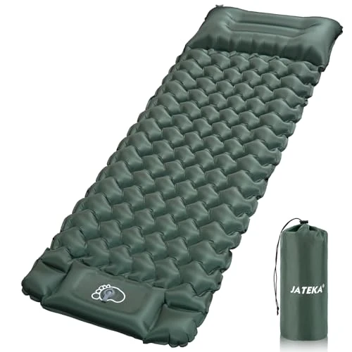 Offre limitée : JATEKA Matelas Gonflable 1 Place, Matelas Camping Ultra Léger avec Pompe à Pied et Oreiller, Matelas Gonflable 1 Place Résistant à l'eau Portable et Compact Randonnée/Plage/Tente - Vert Militaire de 27.07 € à 25.72 € (5% de remise)