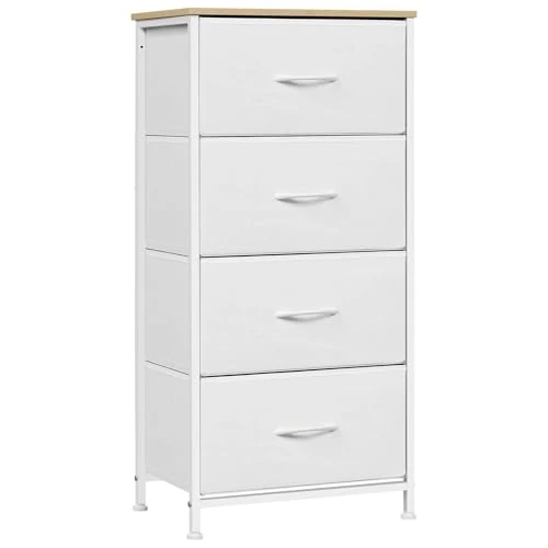 Offerta a tempo: WOLTU Cassettiera con 4 Cassetti Tessuto, Armadio di Stoccaggio | per Camera da Letto Corridoio Soggiorno, Struttura in Acciaio, E1 Piano Legno, Bianco - 15% da 46.99 € a 39.94 €