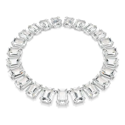 Swarovski Millenia Halskette, Rhodinierte Damenhalskette mit Klaren, Übergroßen Kristallen im Oktagon-Schliff und Unsichtbarem Verschluss, Länge: 36-39 cm