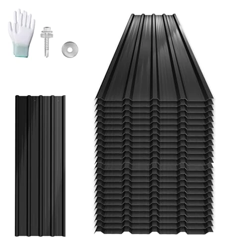 Oferta limitowana: UISEBRT 24 arkusze faliste płyty dachowe, stal ocynkowana, 129,5 x 45 cm, blacha trapezowa, blacha profilowana 14 m², ocynkowane, odporne na warunki atmosferyczne blachy dachowe do garażu, altany z 635.00 zł na 635.00 zł (oszczędź 0.00%
