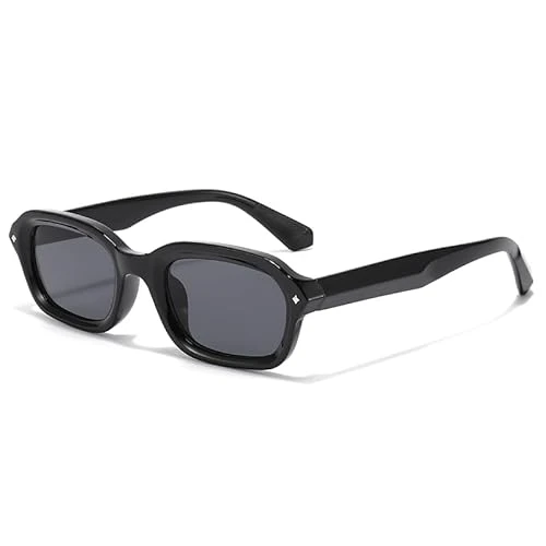 YAMEIZE Small Rectangle Sunglasses for Women - Men Retro 90s Narrow Square Frame Sunglasses Trendy UV400 Protection, Black Grey