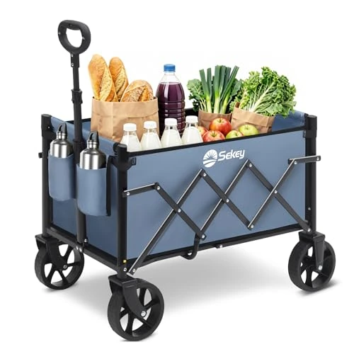 Oferta limitada: Sekey Carro Plegable 60L Carga/80KG Capacidad, Carrito Playa y Mango Ajustable，Compacto Ligero para Supermercado/Acampada Mini 4029, Azul de 49.99 € a 36.09 € (ahorro 28%)