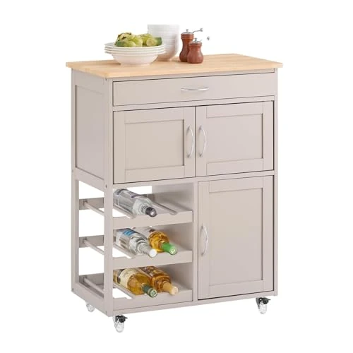 Tijdelijke aanbieding: SoBuy Keukenmeubel op wieltjes met werkblad – Keukentrolley met lades, flessenrek, compact kookeiland voor keuken, eetkamer en buitengebruik – Lichtbruin 67x86x38cm FKW45-KA van 119.94 EUR naar 119.94 EUR (korting 0%)