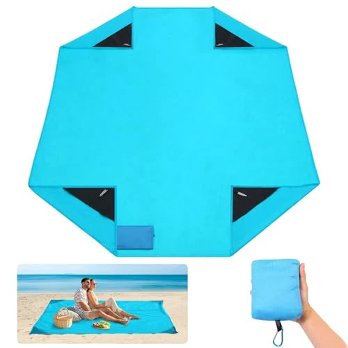 Glewuld couverture de plage de poche, imperméable, anti-sable, séchage rapide, pour 2-4 adultes, couverture de pique-nique d'extérieur pour voyage, camping