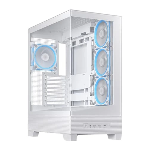 ASUS A31 PLUS TG ARGB WHITE Case ATX, Supporta Schede Madri con Connettori Nascosti, Radiatori da 360 mm e Schede Grafiche da 380 mm, 4 Ventole ARGB Preinstallate, Bianco